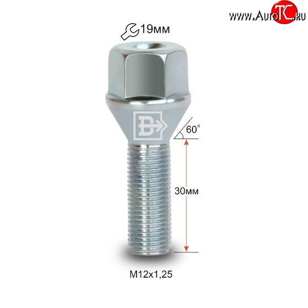60 р. Колёсный болт длиной 30 мм Вектор M12 1.25 30 под гаечный ключ Subaru Tribeca (2008-2014)