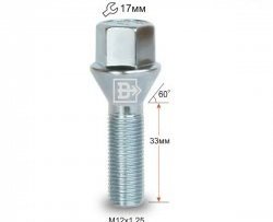 Колёсный болт длиной 33 мм Вектор M12 1.25 33 под гаечный ключ GAC GS8 (2023-2025) 