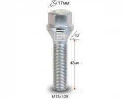 Колёсный болт длиной 42 мм Вектор M12 1.25 42 под гаечный ключ GAC GS8 (2023-2025) 