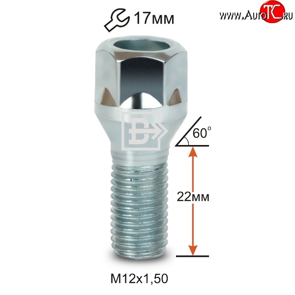 47 р. Колёсный болт длиной 22 мм Вектор M12 1.5 22 под гаечный ключ Toyota Tacoma N300 PickUp AccessCab дорестайлинг (2016-2019)