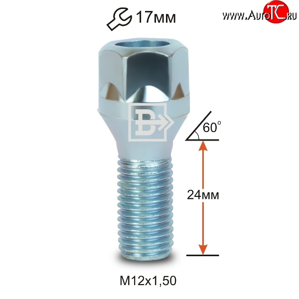 47 р. Колёсный болт длиной 24 мм Вектор M12 1.5 24 под гаечный ключ KIA ProCeed 3 CD универсал дорестайлинг (2018-2021)