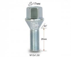 Колёсный болт длиной 26 мм Вектор M12 1.5 26 под гаечный ключ KIA Spectra (2000-2009) 