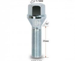 Колёсный болт длиной 35 мм Вектор M12 1.5 35 под гаечный ключ Toyota bB 2 (2005-2016) 