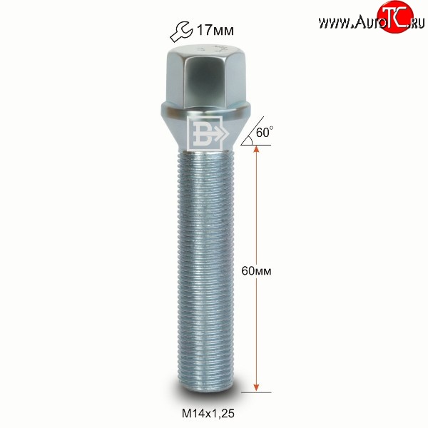 199 р. Колёсный болт длиной 60 мм Вектор M14 1.25 60 под гаечный ключ BMW X5 G05 (2018-2022)