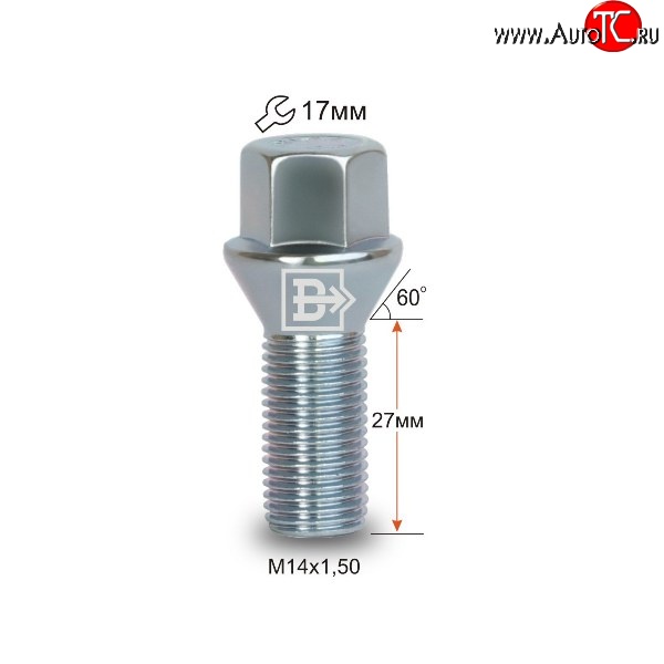 98 р. Колёсный болт длиной 27 мм Вектор M14 1.5 27 под гаечный ключ Mercedes-Benz CL class W216 (2007-2010)
