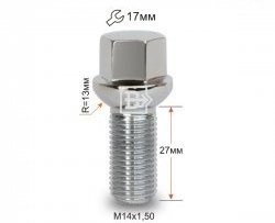 Колёсный болт длиной 27 мм Вектор M14 1.5 27 под гаечный ключ (пос.место: сфера) Audi A4 B5 8D2 седан 2-ой рестайлинг (1999-2001) 