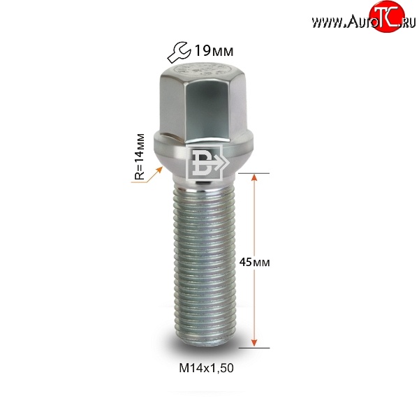 135 р. Колёсный болт длиной 45 мм Вектор M14 1.5 45 под гаечный ключ    с доставкой в г. Новочеркасск