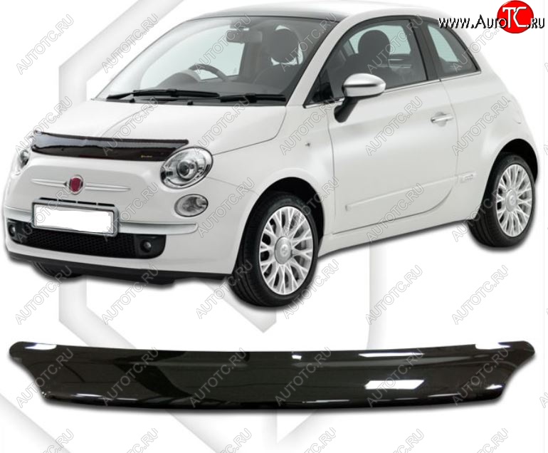 1 839 р. Дефлектор капота CA-Plastic  Fiat 500  312,FF (2007-2020) дорестайлинг хэтчбэк 3 дв., рестайлинг хэтчбэк 3 дв. (Classic черный, Без надписи)  с доставкой в г. Новочеркасск