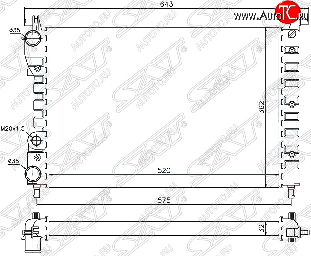 6 299 р. Радиатор двигателя SAT (пластинчатый, МКПП) Fiat Siena (1996-2016)  с доставкой в г. Новочеркасск