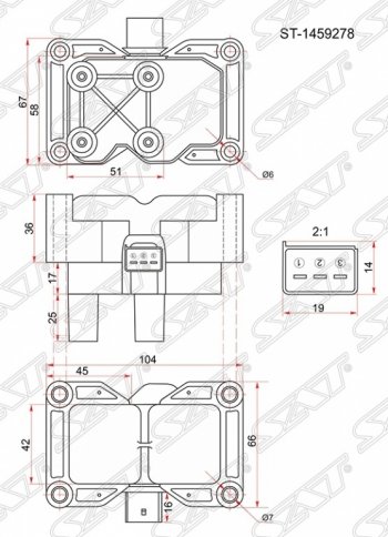 1 599 р. Катушка зажигания SAT (модуль, 1,4/1,6)  Ford C-max (Mk1,  Mk2), Fiesta (5,  6), Focus (2,  3,  CEW), Volvo C30 (хэтчбэк 3 дв.), S40 (VS седан,  MS седан), V50  с доставкой в г. Новочеркасск. Увеличить фотографию 1