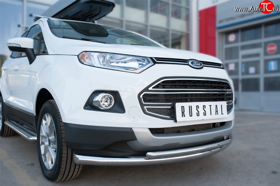 15 649 р. Защита переднего бампера (2 трубыØ63 и 42 мм, нержавейка) Russtal Ford EcoSport дорестайлинг (2013-2019)  с доставкой в г. Новочеркасск