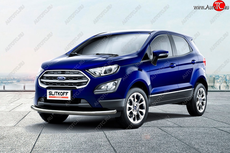 12 649 р. Защита заднего бампера Slitkoff (d57 мм)  Ford EcoSport  B515 (2017-2019) рестайлинг (Нержавейка, Полированная)  с доставкой в г. Новочеркасск