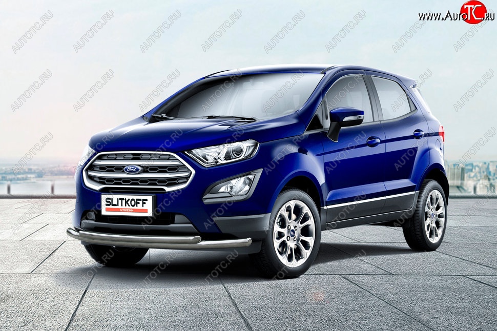 14 699 р. Защита переднего бампера Slitkoff (двойная, d57/42)  Ford EcoSport  B515 (2017-2019) рестайлинг (Нержавейка, Полированная)  с доставкой в г. Новочеркасск