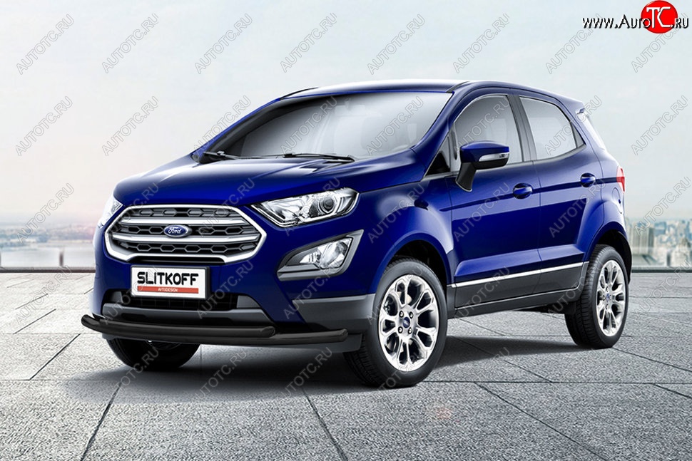 8 899 р. Защита переднего бампера Slitkoff (двойная, d57/42)  Ford EcoSport  B515 (2017-2019) рестайлинг (Сталь с полимерным покрытием. Цвет: чёрный)  с доставкой в г. Новочеркасск