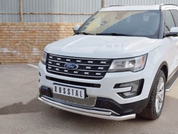 22 999 р. Защита переднего бампера (2 трубыØ63 и 42 мм, нержавейка) SLITKOFF  Ford Explorer  U502 (2015-2019) 1-ый рестайлинг, 5 дв., 2-ой рестайлинг, 5 дв.  с доставкой в г. Новочеркасск. Увеличить фотографию 4