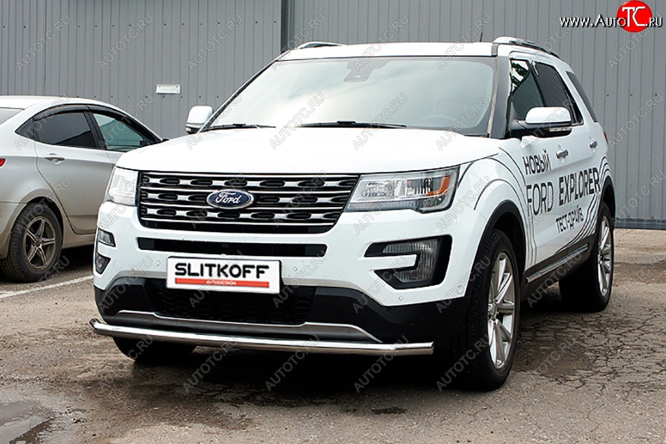 13 549 р. Защита переднего бампера Slitkoff (d57 мм)  Ford Explorer  U502 (2015-2018) 1-ый рестайлинг, 5 дв. (Нержавеющая сталь)  с доставкой в г. Новочеркасск