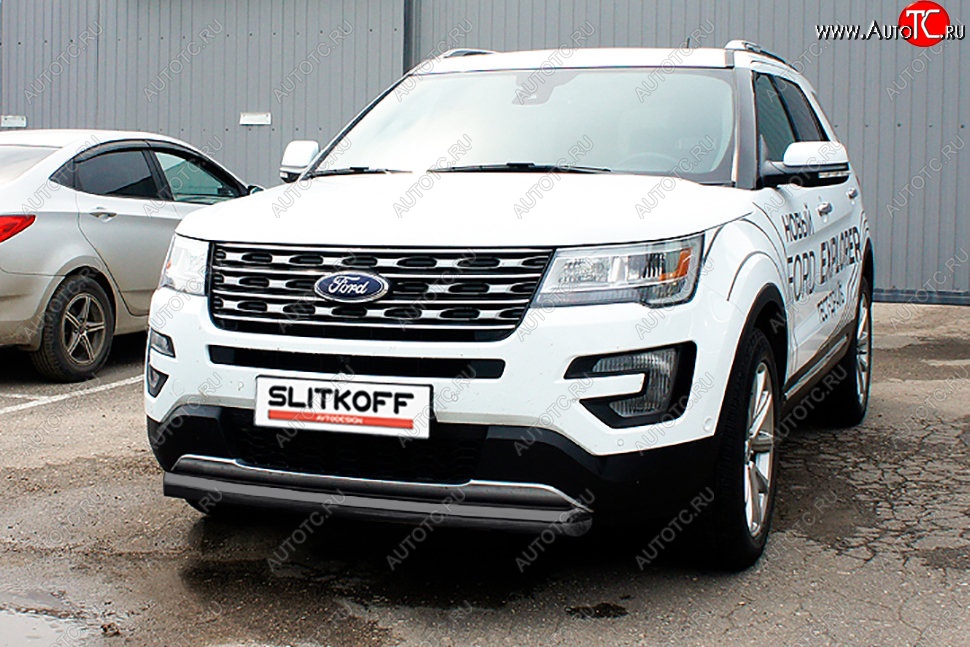 10 299 р. Защита переднего бампера Slitkoff (d76 мм)  Ford Explorer  U502 (2015-2018) 1-ый рестайлинг, 5 дв. (Сталь с полимерным покрытием. Цвет: чёрный)  с доставкой в г. Новочеркасск