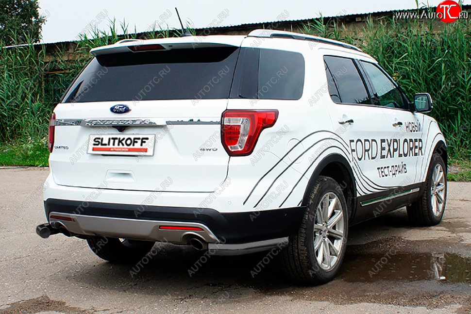 7 799 р. Защита заднего бампера Slitkoff (d76 мм, уголки)  Ford Explorer  U502 (2015-2018) 1-ый рестайлинг, 5 дв. (Сталь с полимерным покрытием. Цвет: чёрный)  с доставкой в г. Новочеркасск