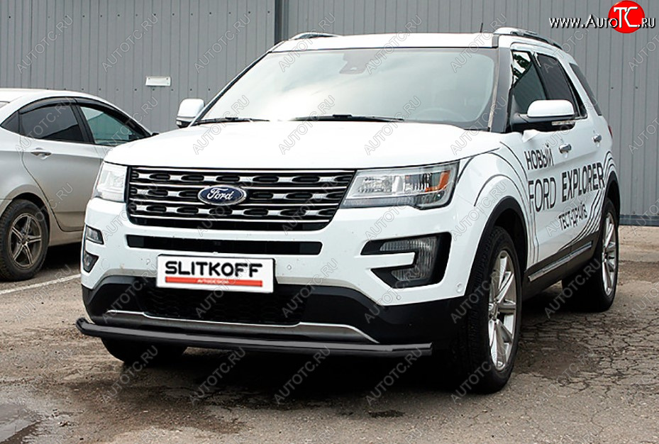 8 199 р. Защита переднего бампера Slitkoff (Ø 57 мм).  Ford Explorer  U502 (2015-2018) 1-ый рестайлинг, 5 дв. (Сталь с полимерным покрытием. Цвет: черный)  с доставкой в г. Новочеркасск