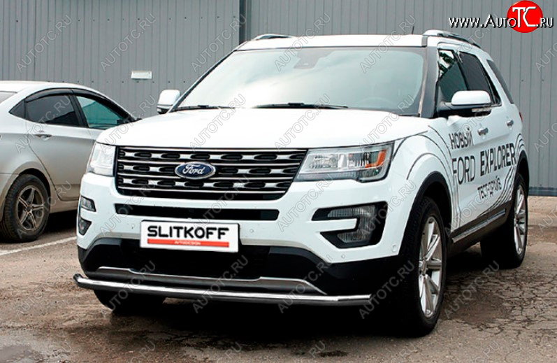 8 349 р. Защита переднего бампера Slitkoff (Ø 57 мм).  Ford Explorer  U502 (2015-2018) 1-ый рестайлинг, 5 дв. (Сталь с полимерным покрытием. Цвет: серебристый)  с доставкой в г. Новочеркасск