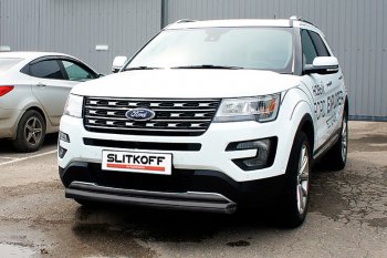 16 749 р. Защита переднего бампера Slitkoff (d76 мм)  Ford Explorer  U502 (2017-2019) 2-ой рестайлинг, 5 дв. (Нержавейка, Полированная)  с доставкой в г. Новочеркасск. Увеличить фотографию 2