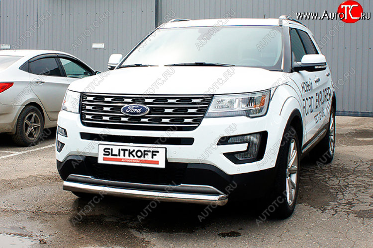 10 299 р. Защита переднего бампера Slitkoff (Ø 76 мм)  Ford Explorer  U502 (2017-2019) 2-ой рестайлинг, 5 дв. (Цвет: серебристый)  с доставкой в г. Новочеркасск