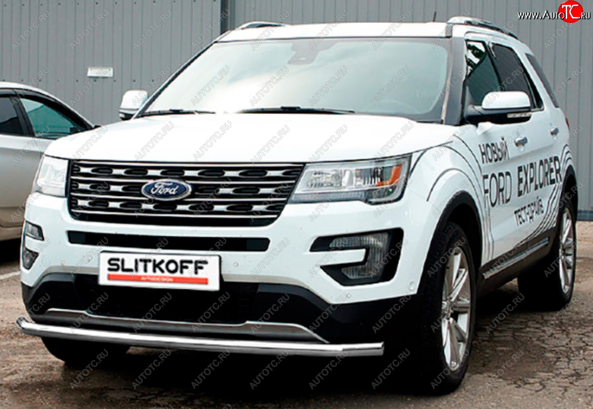 8 349 р. Защита переднего бампера Slitkoff (Ø 57 мм).  Ford Explorer  U502 (2017-2019) 2-ой рестайлинг, 5 дв. (Сталь с полимерным покрытием. Цвет: серебристый)  с доставкой в г. Новочеркасск