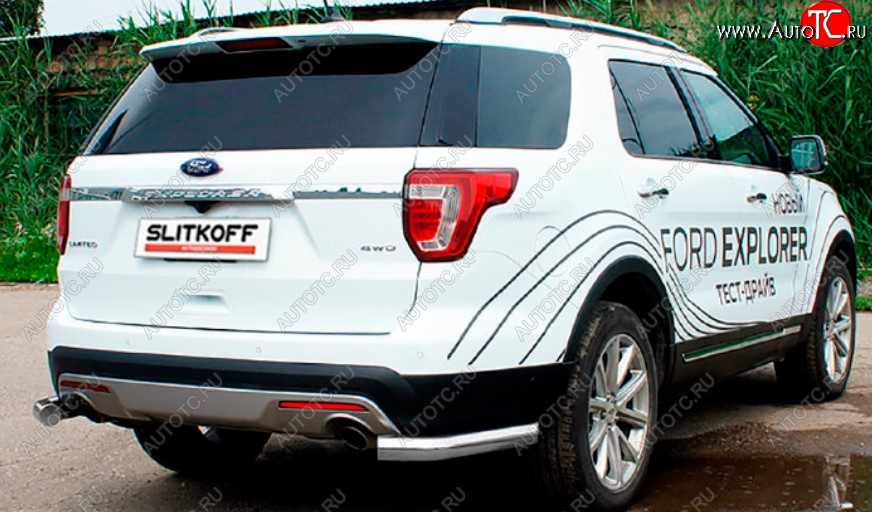 7 799 р. Защита заднего бампера Slitkoff (Ø 76 мм, уголки)  Ford Explorer  U502 (2017-2019) 2-ой рестайлинг, 5 дв. (Сталь с полимерным покрытием. Цвет: серебристый)  с доставкой в г. Новочеркасск