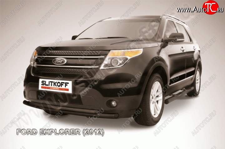 10 399 р. Защита переднего бампера d57/d57 Slitkoff  Ford Explorer  U502 (2010-2016) дорестайлинг (Цвет: серебристый)  с доставкой в г. Новочеркасск