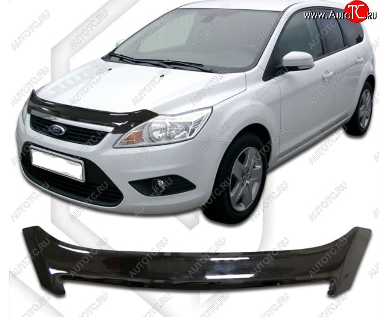 2 079 р. Дефлектор капота CA-Plastic Ford Focus 2 универсал рестайлинг (2007-2011) (Classic черный, Без надписи)  с доставкой в г. Новочеркасск