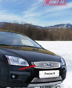 3 824 р. Декоративный элемент решетки радиатора Souz-96 (d10)  Ford Focus  2 (2004-2008)  седан дорестайлинг, универсал дорестайлинг, хэтчбэк 3 дв. дорестайлинг, хэтчбэк 5 дв. дорестайлинг  с доставкой в г. Новочеркасск. Увеличить фотографию 1