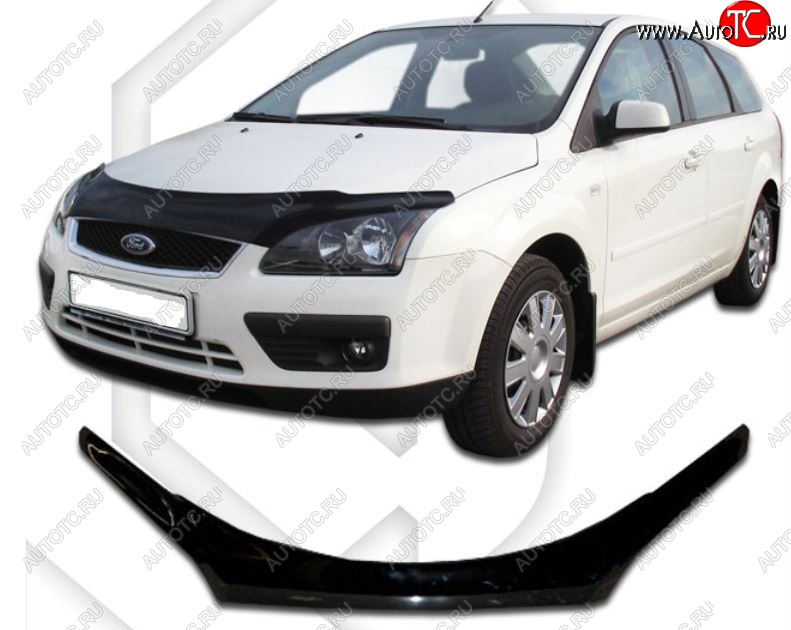 2 299 р. Дефлектор капота CA-Plastiс exclusive Ford Focus 2  седан дорестайлинг (2004-2008) (Classic черный, Без надписи)  с доставкой в г. Новочеркасск