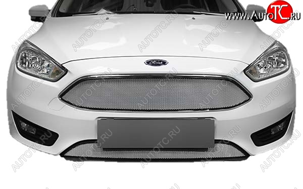 1 479 р. Защитная сетка радиатора Russtal  Ford Focus  3 (2014-2019) седан рестайлинг, универсал рестайлинг, хэтчбэк рестайлинг (Верхняя чёрная)  с доставкой в г. Новочеркасск