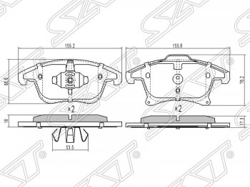 1 459 р. Колодки тормозные SAT (передние) Ford Mondeo MK5 CD391 дорестайлинг седан (2014-2018)  с доставкой в г. Новочеркасск. Увеличить фотографию 1