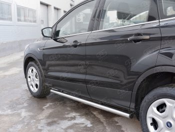 18 799 р. Защита порогов (Ø63 мм) SLITKOFF  Ford Kuga  2 (2016-2019) рестайлинг (с пластиковыми заглушками на торцах)  с доставкой в г. Новочеркасск. Увеличить фотографию 2