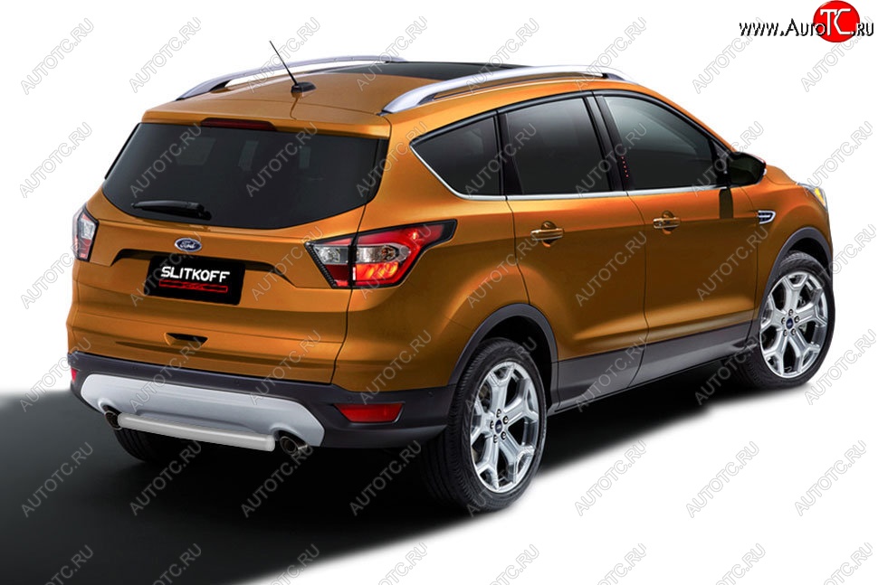 3 899 р. Защита заднего бампера Slitkoff (d57, короткая)  Ford Kuga  2 (2016-2019) рестайлинг (Сталь с полимерным покрытием. Цвет: серебристый)  с доставкой в г. Новочеркасск