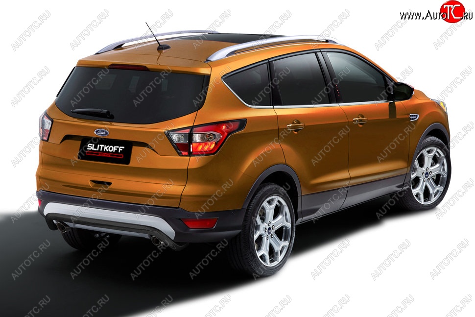 6 949 р. Защита заднего бампера Slitloff (d57, скоба)  Ford Kuga  2 (2016-2019) рестайлинг (Сталь с полимерным покрытием. Цвет: чёрный)  с доставкой в г. Новочеркасск