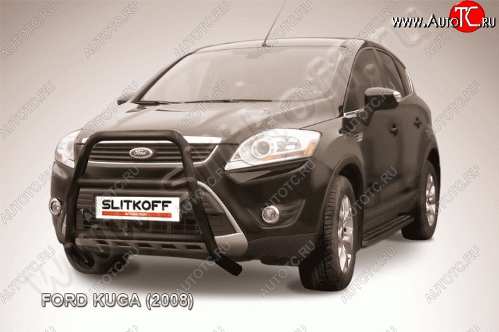 15 949 р. Кенгурятник d57 Slitkoff (высокий, с перемычками)  Ford Kuga  1 (2008-2013) (Цвет: серебристый)  с доставкой в г. Новочеркасск