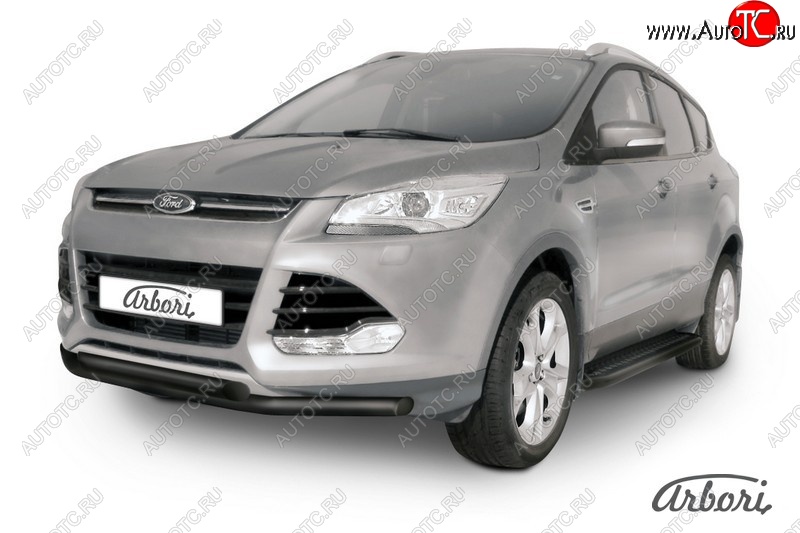 6 119 р. Защита переднего бампера Arbori (черная, 2 трубы d57 mm). Ford Kuga 2 дорестайлинг (2013-2016)  с доставкой в г. Новочеркасск