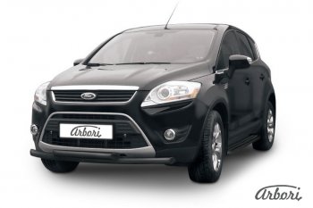 Защита переднего бампера Arbori (черная, 2 трубы d57 и 57 mm) Ford Kuga 1 (2008-2013)