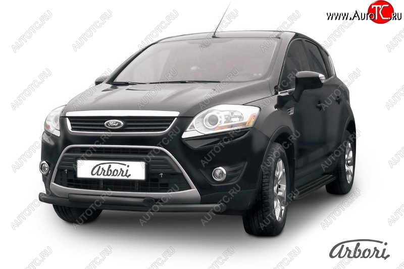 1 349 р. Защита переднего бампера Arbori (черная, 2 трубы d57 и 57 mm) Ford Kuga 1 (2008-2013)  с доставкой в г. Новочеркасск