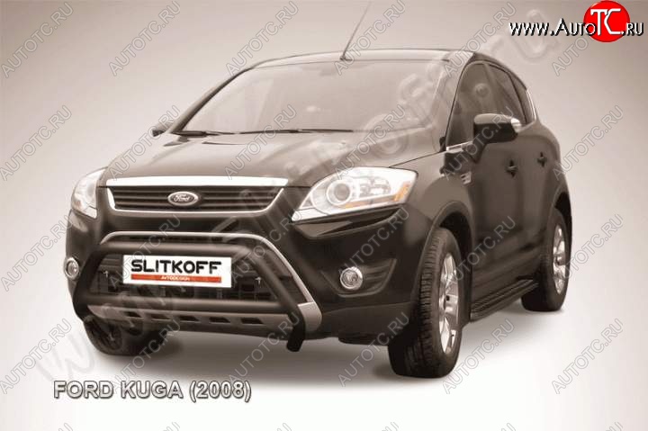 14 849 р. Кенгурятник d57 Slitkoff (низкий с перемычкой)  Ford Kuga  1 (2008-2013) (Цвет: серебристый)  с доставкой в г. Новочеркасск