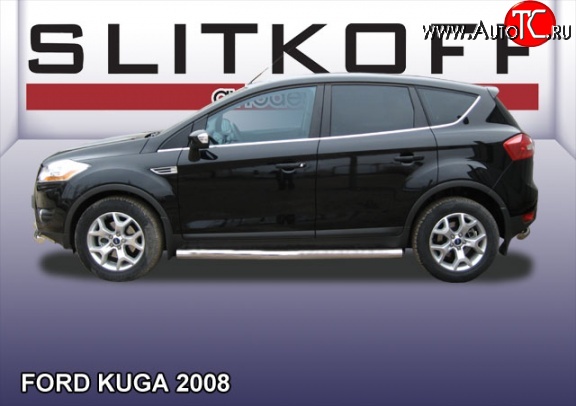 14 999 р. Защита порогов из круглой трубы диаметром 76 мм Slitkoff Ford Kuga 1 (2008-2013) (Нержавейка, Полированная)  с доставкой в г. Новочеркасск