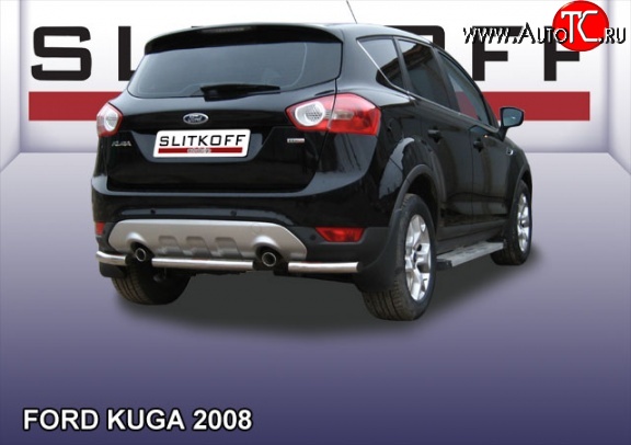 5 599 р. Защита заднего бампера из короткой трубы диаметром 57 мм Slitkoff  Ford Kuga  1 (2008-2013) (Нержавейка, Полированная)  с доставкой в г. Новочеркасск