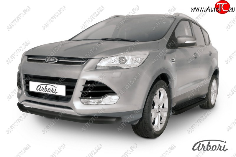 7 019 р. Защита переднего бампера Arbori (черная, 1 труба d76 mm). Ford Kuga 2 дорестайлинг (2013-2016)  с доставкой в г. Новочеркасск