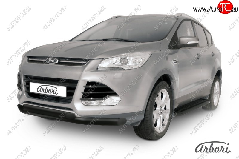 8 369 р. Защита переднего бампера Arbori (черная, 2 трубы d76 и 57 mm) Ford Kuga 2 дорестайлинг (2013-2016)  с доставкой в г. Новочеркасск