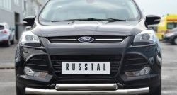 Защита переднего бампера (2 трубыØ76 и 63 мм, нержавейка) SLITKOFF Ford Kuga 2 дорестайлинг (2013-2016)