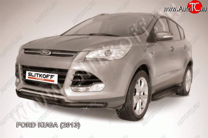 7 249 р. Защита переднего бампера Slitkoff (труба d57/d57) Ford Kuga 2 дорестайлинг (2013-2016) (Цвет: серебристый)  с доставкой в г. Новочеркасск