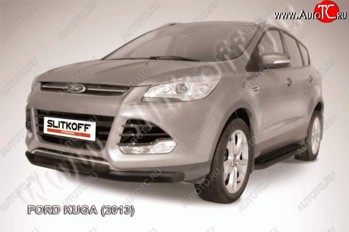 9 949 р. Защита переднего бампера Slitkoff (труба d76/d57) Ford Kuga 2 дорестайлинг (2013-2016) (Цвет: серебристый)  с доставкой в г. Новочеркасск