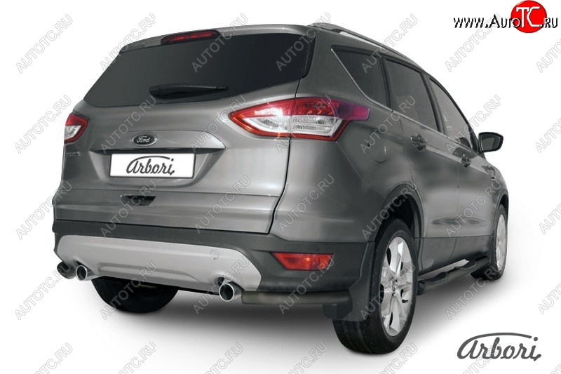 5 399 р. Защита заднего бампера Arbori (уголки, черная, 1 труба d57 mm). Ford Kuga 2 дорестайлинг (2013-2016)  с доставкой в г. Новочеркасск